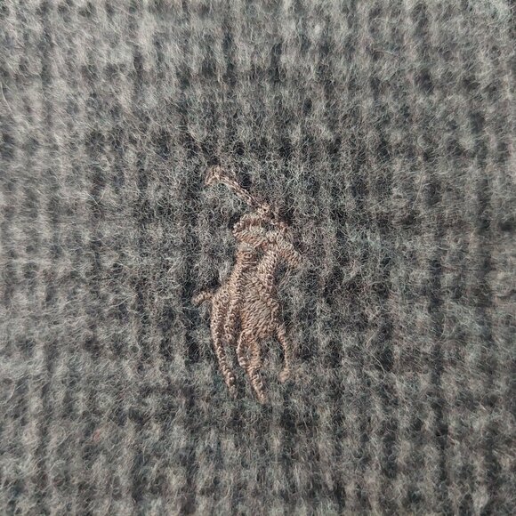 POLO Ralph Lauren Black Window Pane Gray Tweed Reversible Scarf Embroidered Logo - Picture 4 of 6